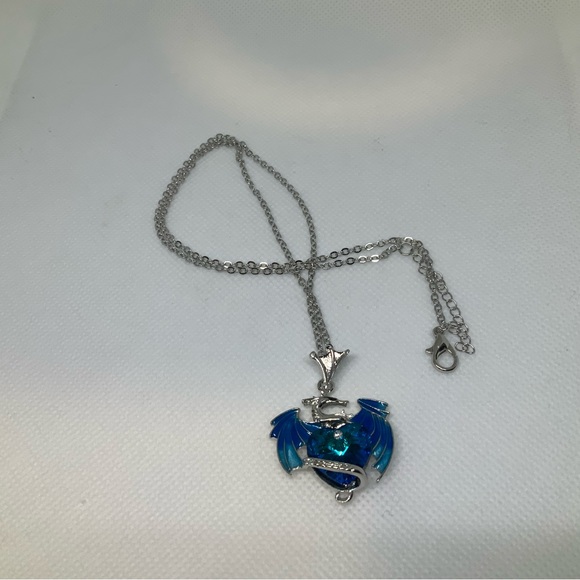 Cobalt Blue Dragon Pendant Necklace 20” Chain NEW - Picture 6 of 12